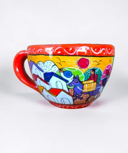 Tazas de barro pintadas a mano