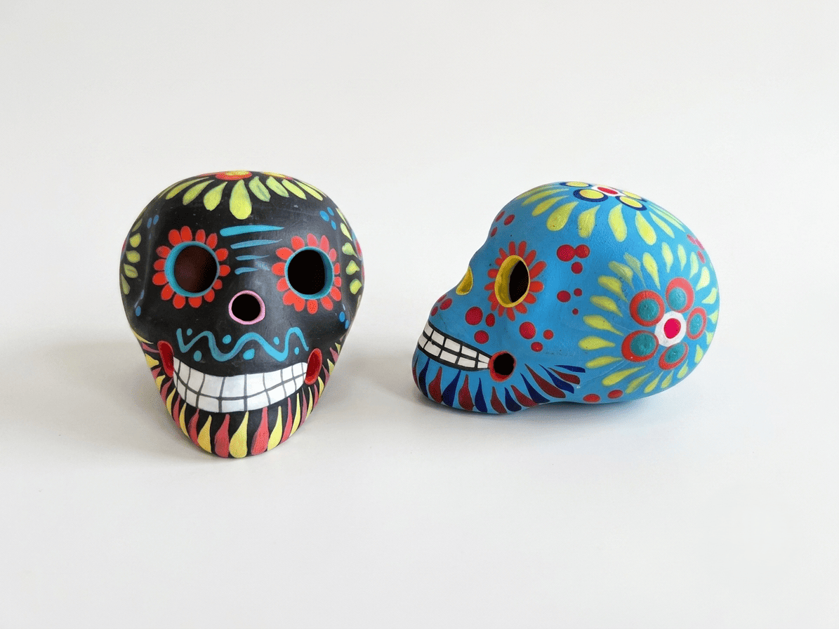 Calaveras de barro pintadas a mano