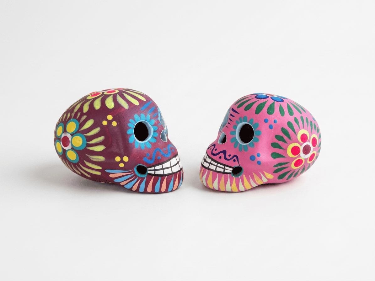 Calaveras de barro pintadas a mano