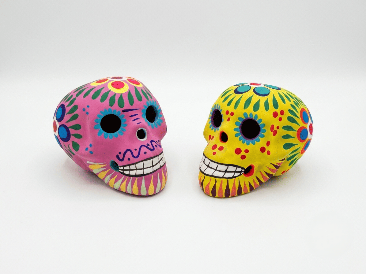 Calaveras de barro personalizadas para decoración de temporada