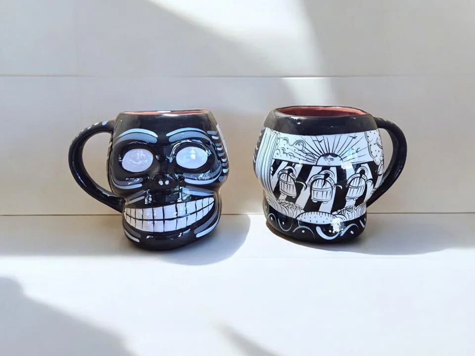 Taza de calavera en barro | Arte Rutilo