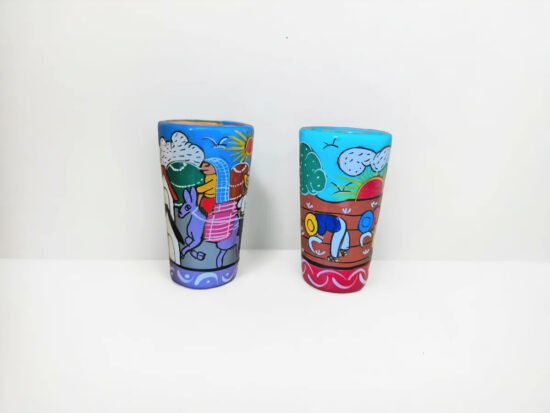 tequileros de barro pintados a mano